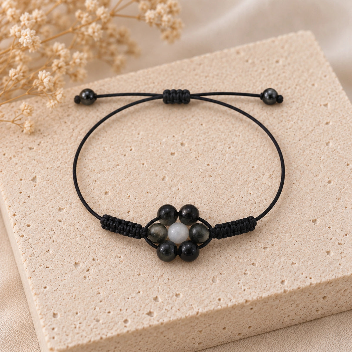 Margaux - Bracelet Sélénite & Obsidienne Dorée