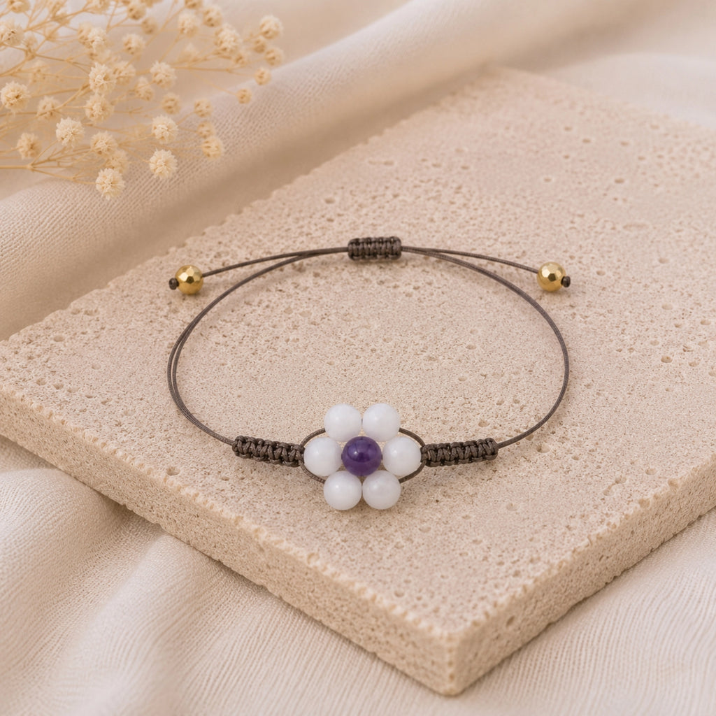 Margaux - Bracelet fleur Péristérite & Améthyste Brésil