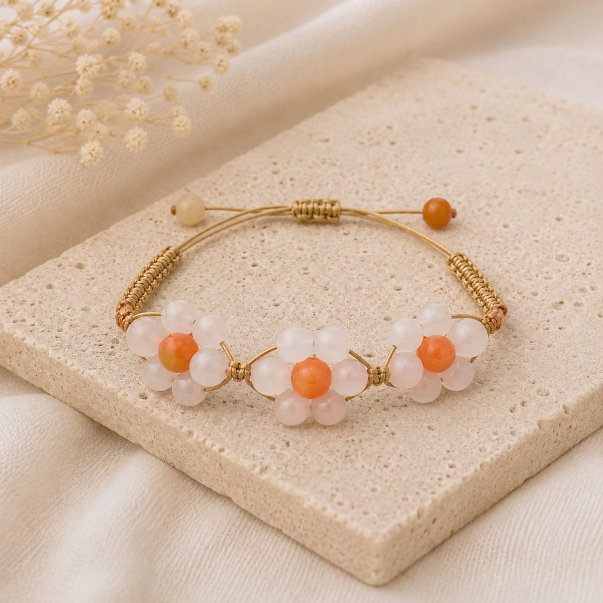 Marguerite - Bracelet Séléniite & Calcédoine Orange