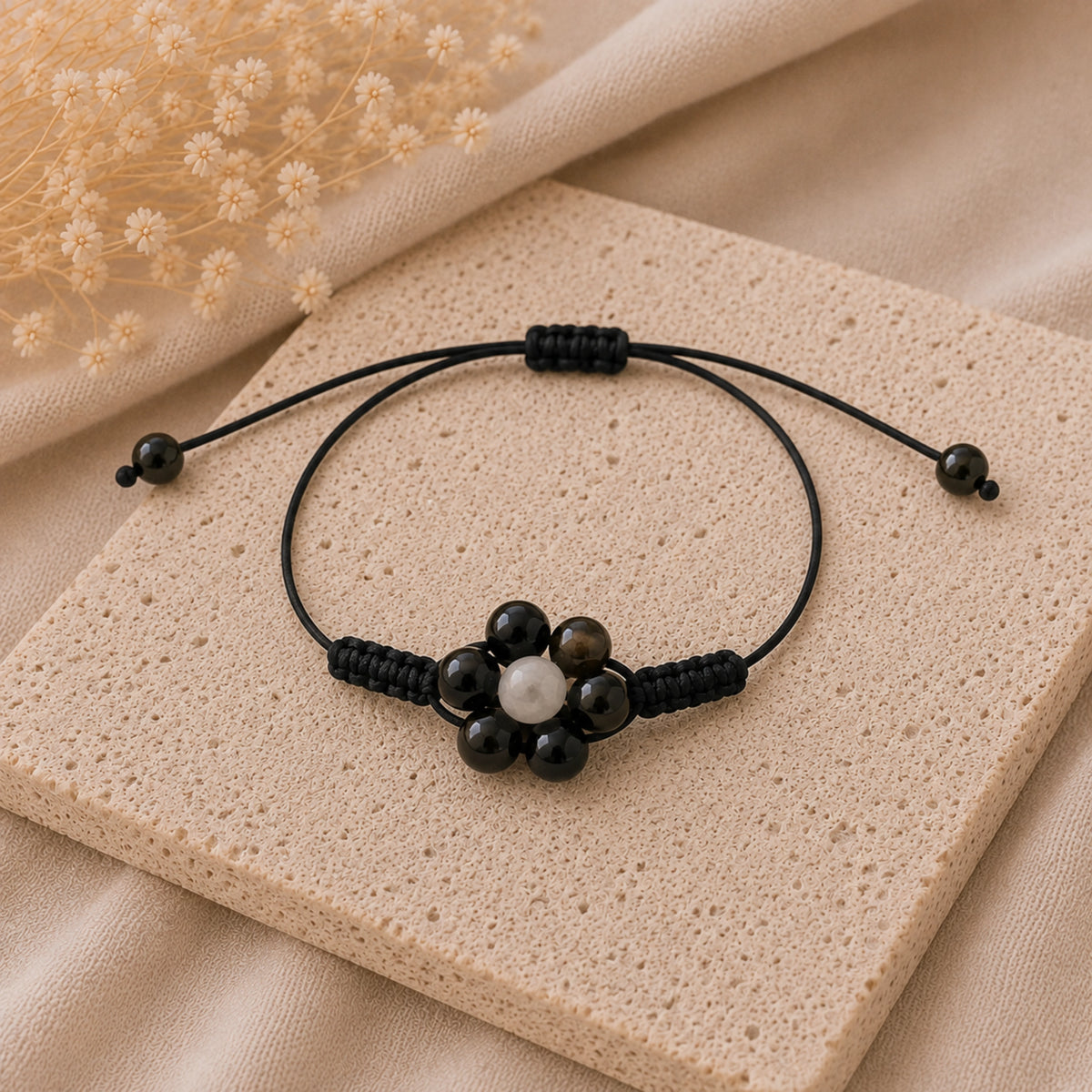 Margaux - Bracelet Obsidienne Noire & Sélénite
