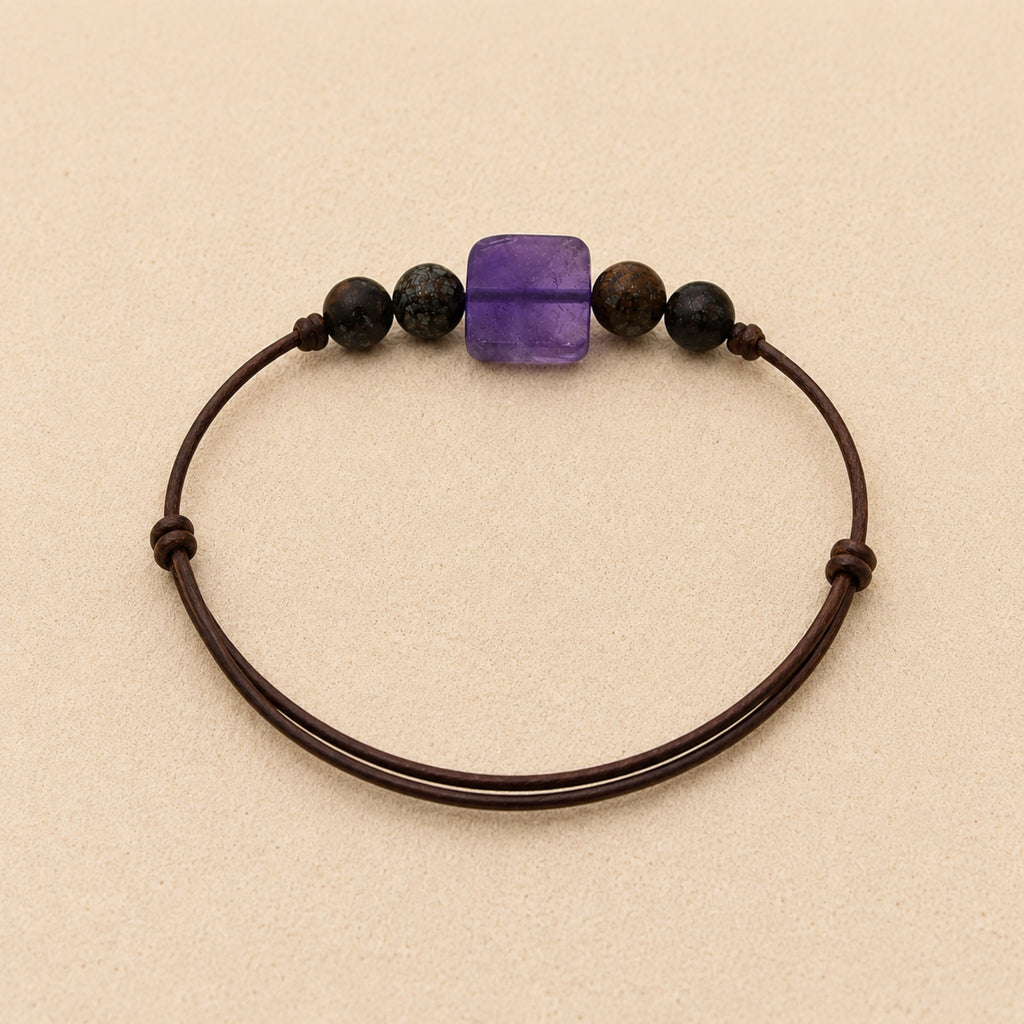 Nathalie - Bracelet Améthyste Carré