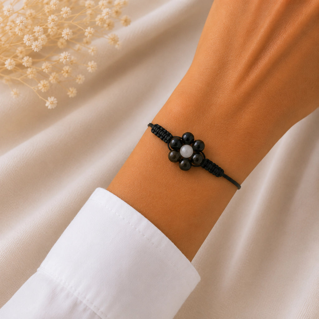 Margaux - Bracelet Obsidienne Noire & Sélénite