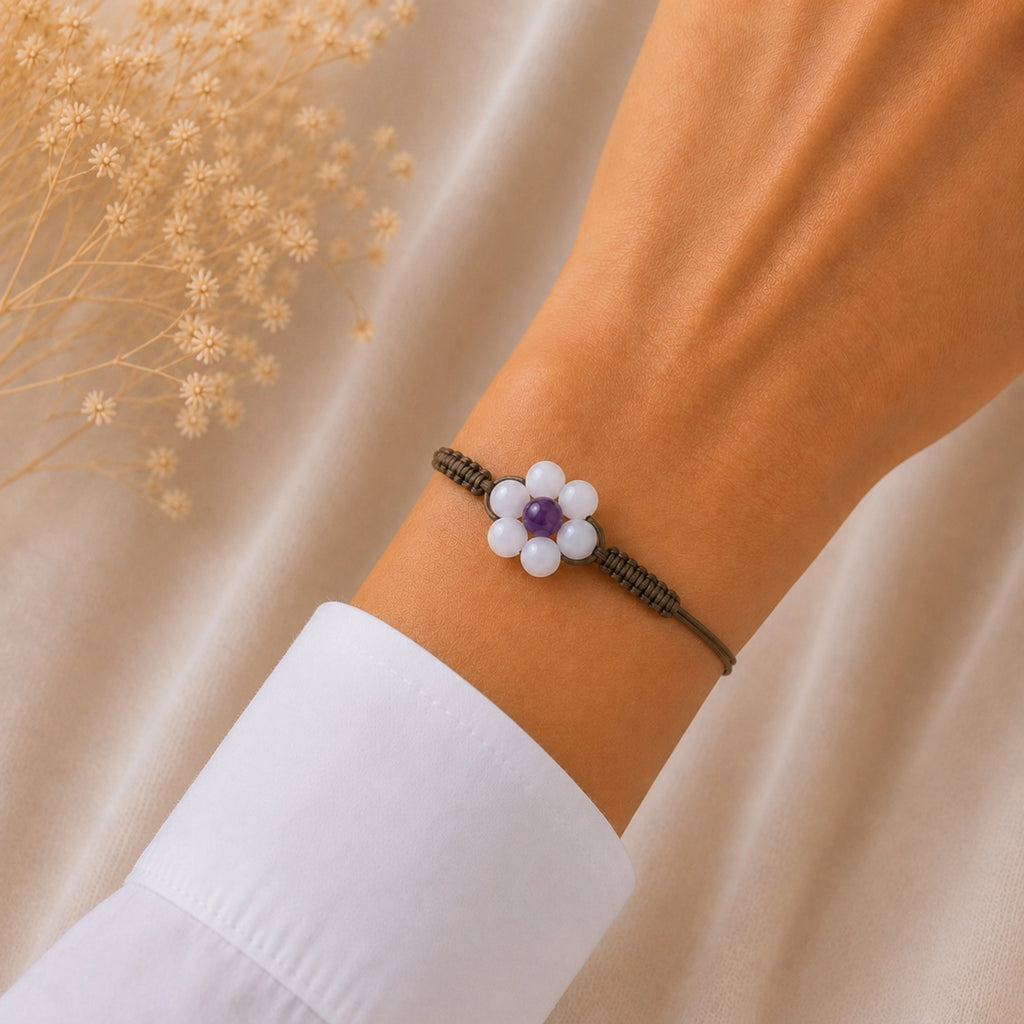 Margaux - Bracelet fleur Péristérite & Améthyste Brésil