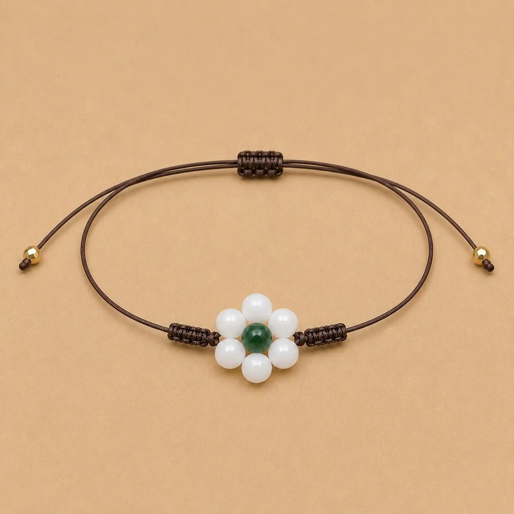 Margaux - Bracelet fleur Péristérite & Jade Néphrite