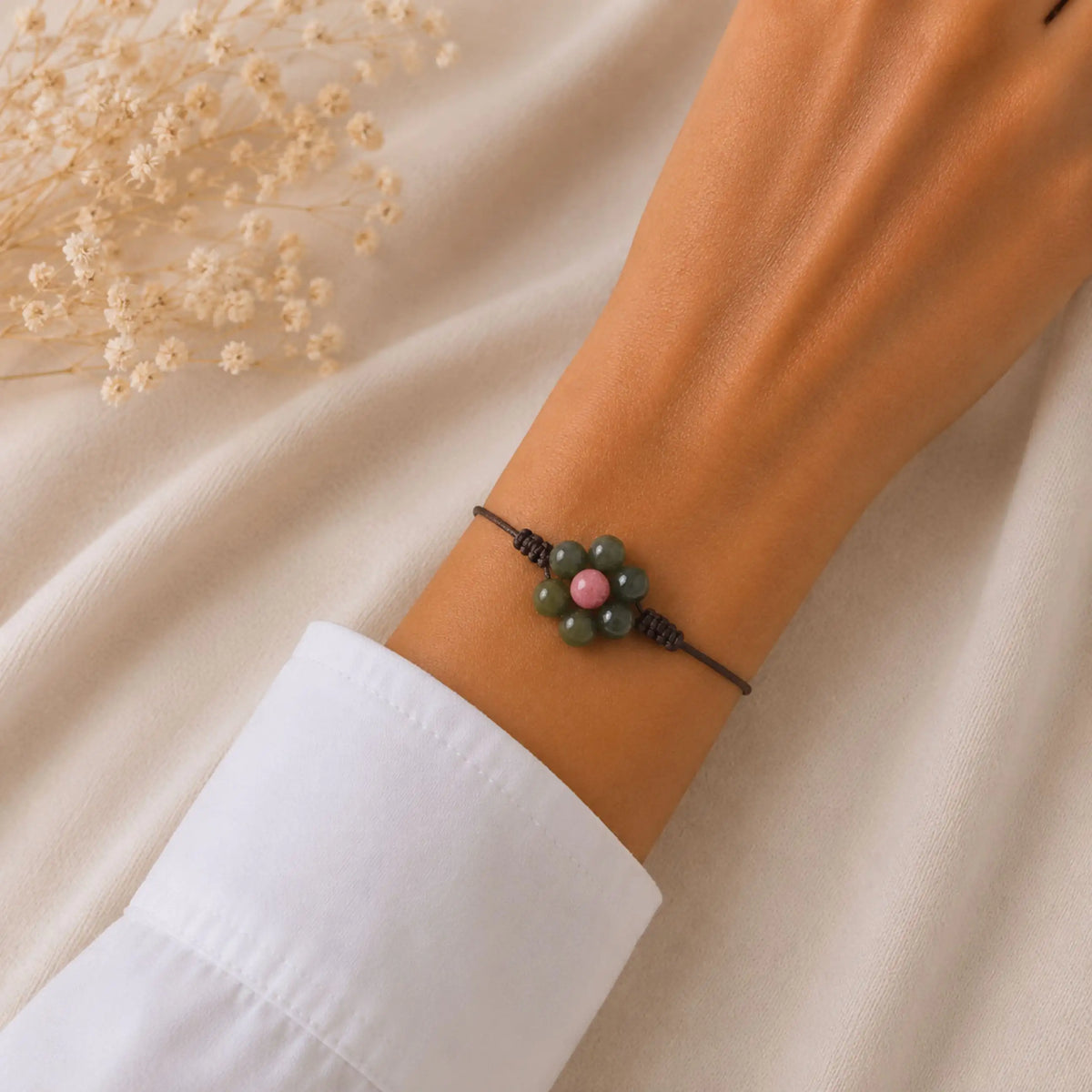 Margaux - Bracelet Jade Néphrite & Thulite Rose
