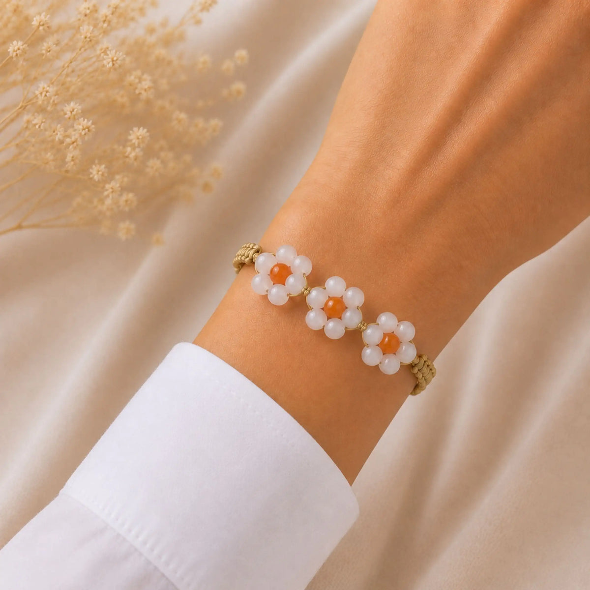 Marguerite - Bracelet Séléniite & Calcédoine Orange