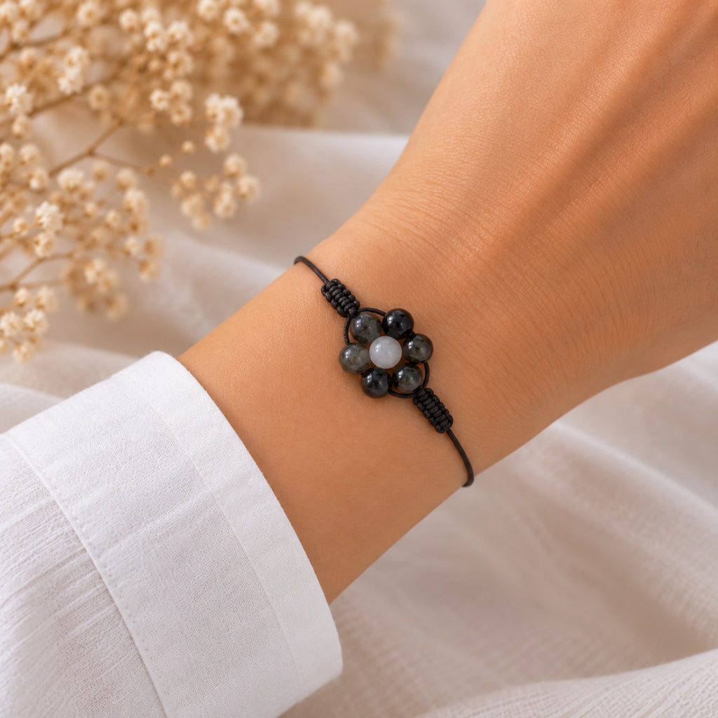 Margaux - Bracelet Sélénite & Obsidienne Dorée