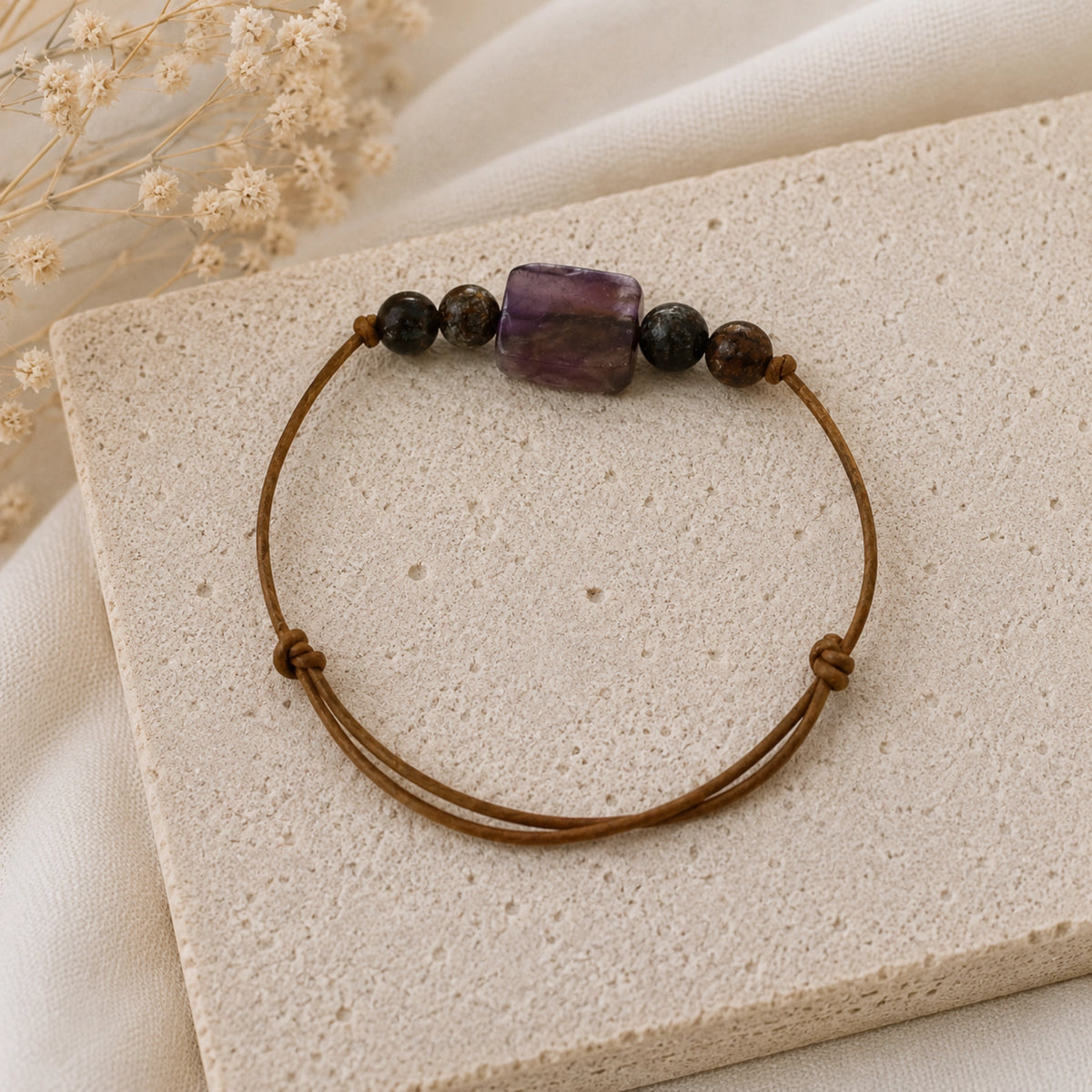 Nathalie - Bracelet Améthyste Carré