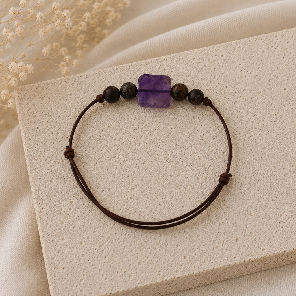 Nathalie - Bracelet Améthyste Carré