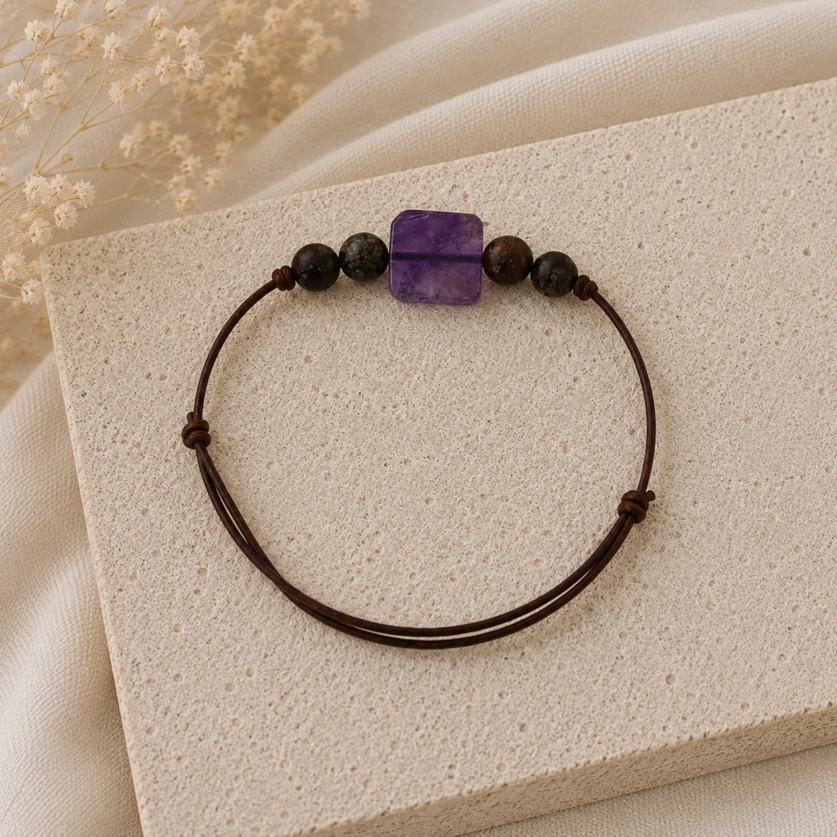Nathalie - Bracelet Améthyste Carré