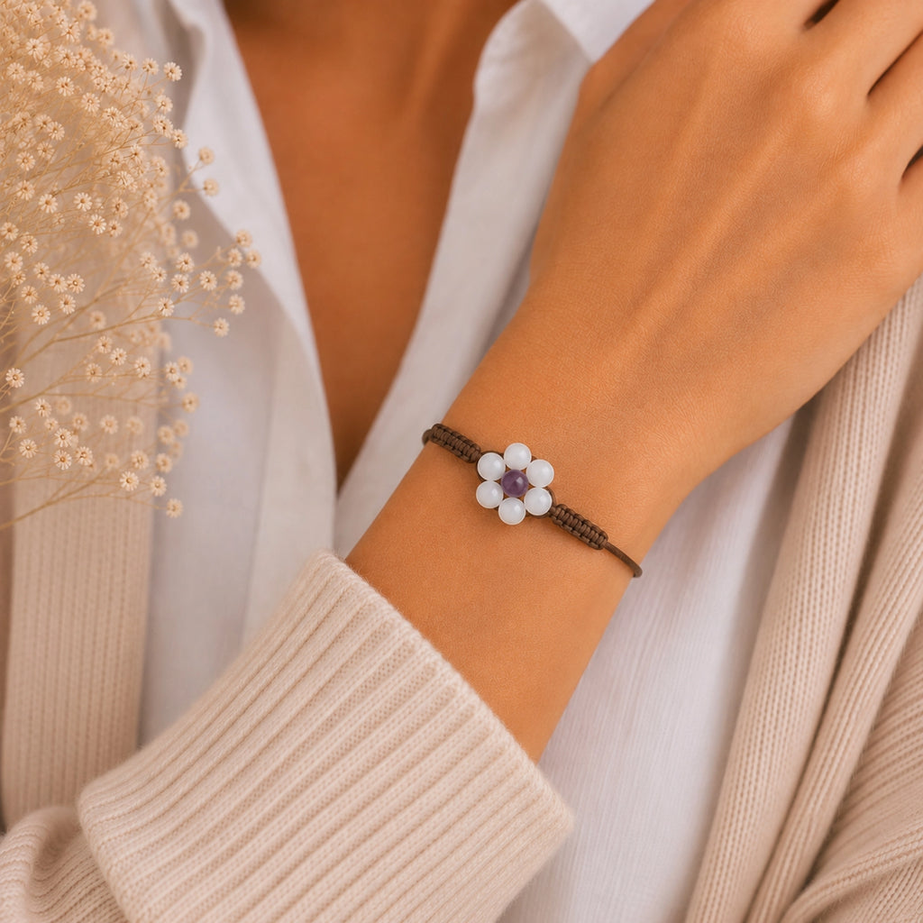Margaux - Bracelet fleur Péristérite & Améthyste Brésil