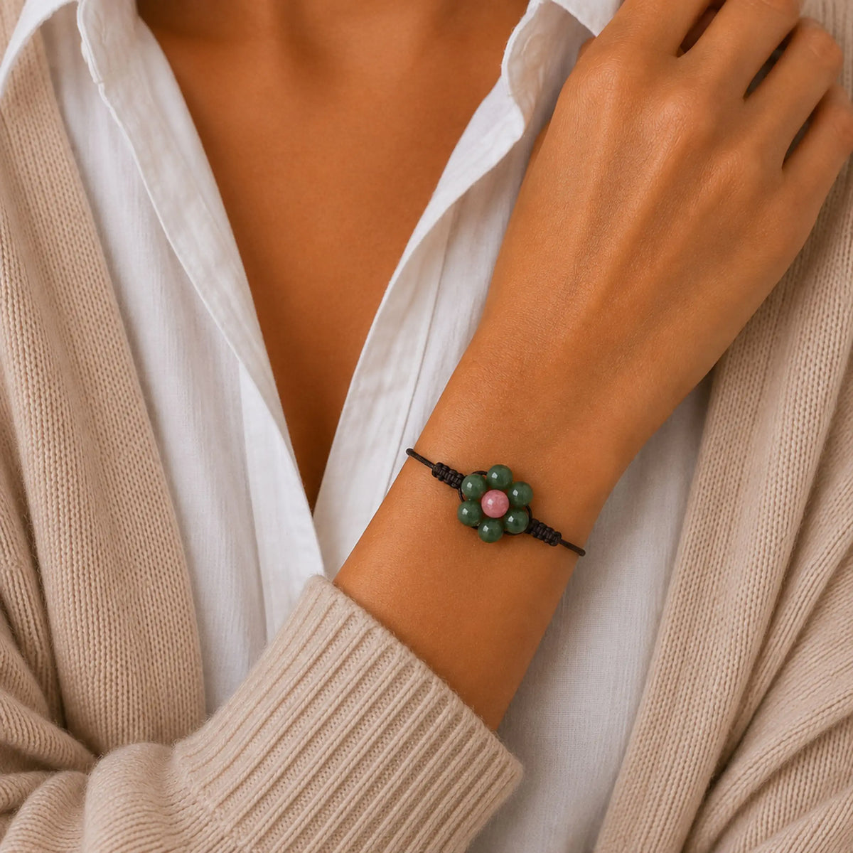 Margaux - Bracelet Jade Néphrite & Thulite Rose