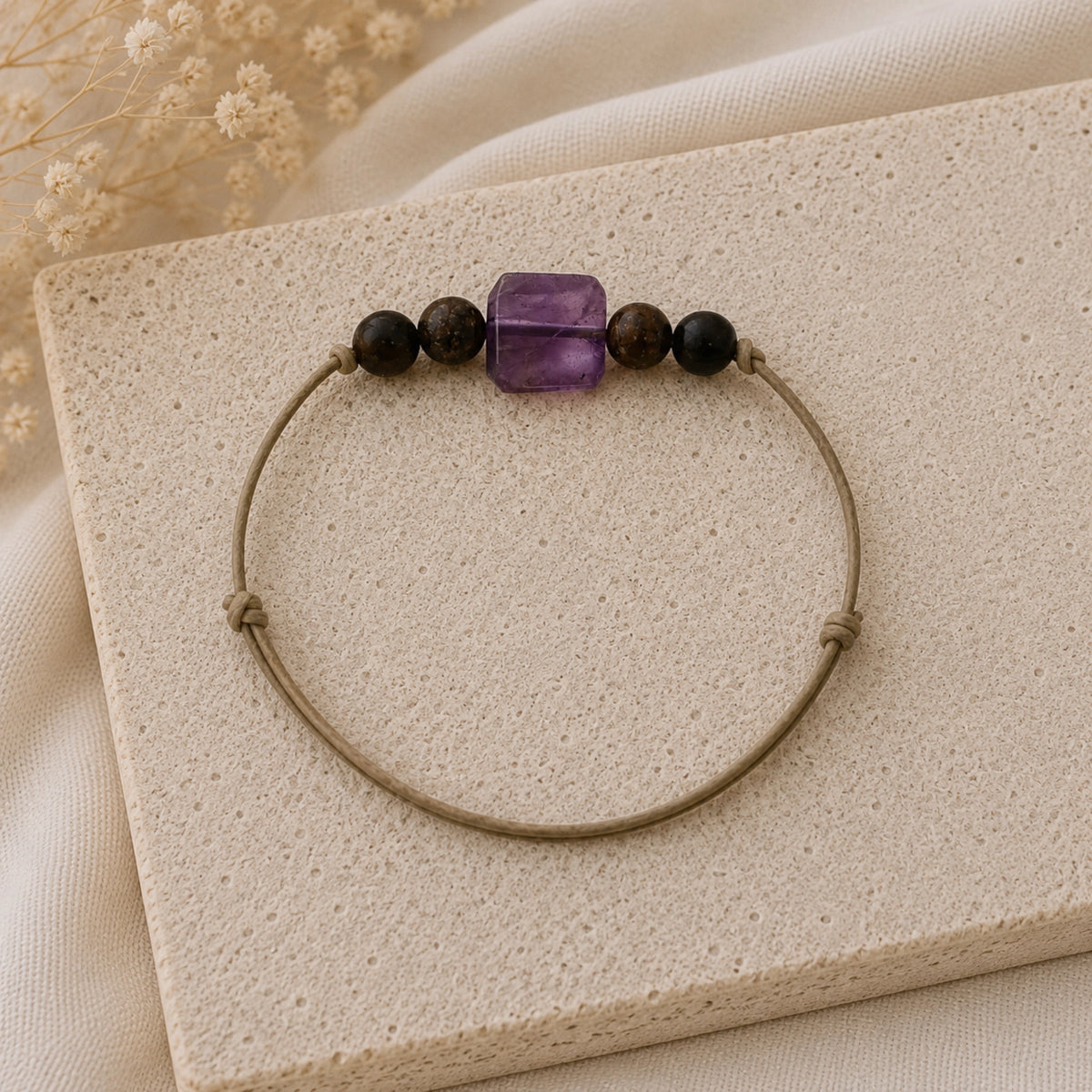 Nathalie - Bracelet Améthyste Carré