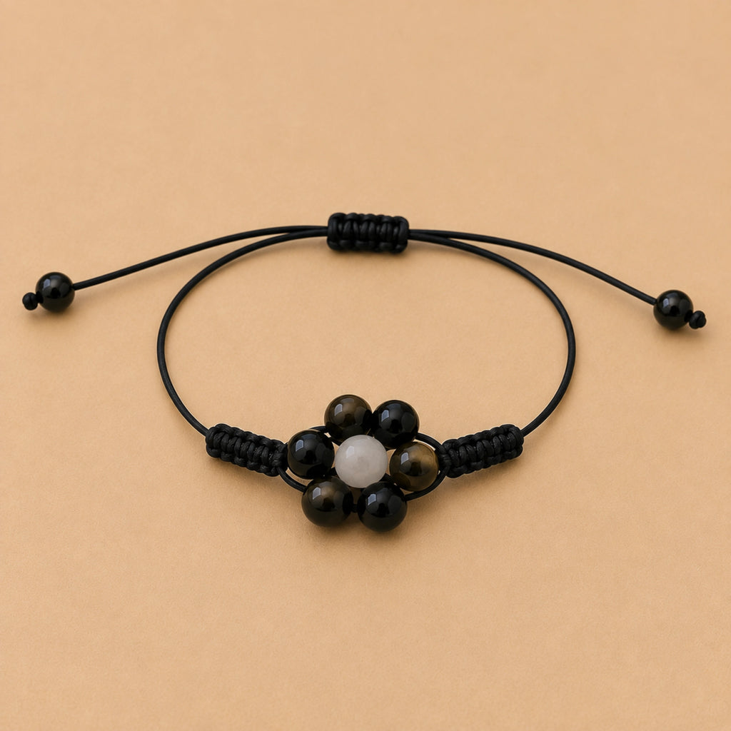 Margaux - Bracelet Obsidienne Noire & Sélénite