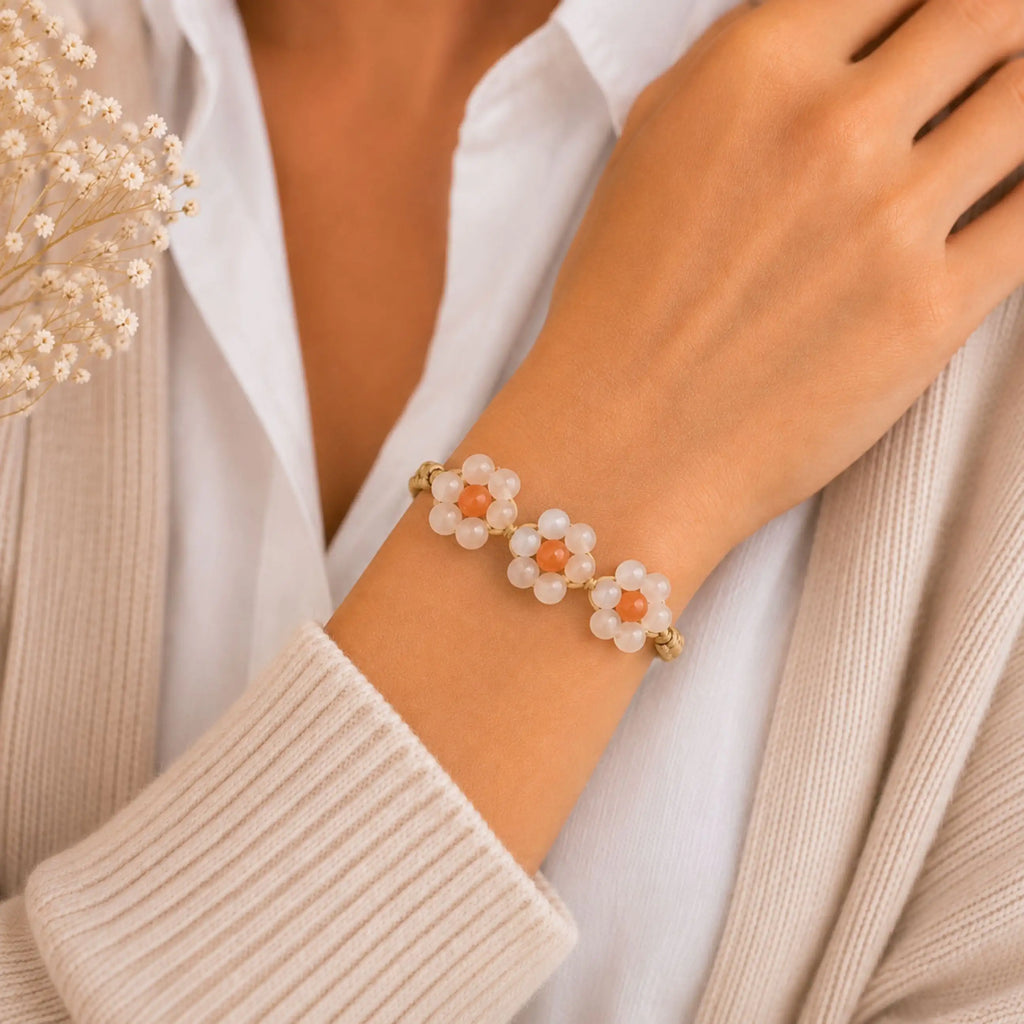 Marguerite - Bracelet Séléniite & Calcédoine Orange
