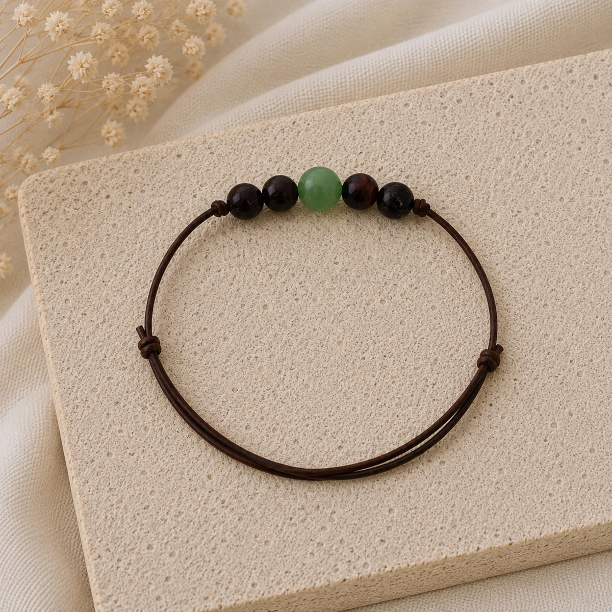Pauline - Bracelet Aventurine Verte et Œil de Taureau