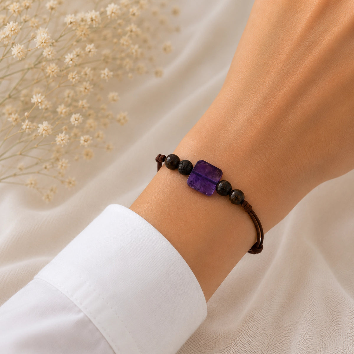Nathalie - Bracelet Améthyste Carré