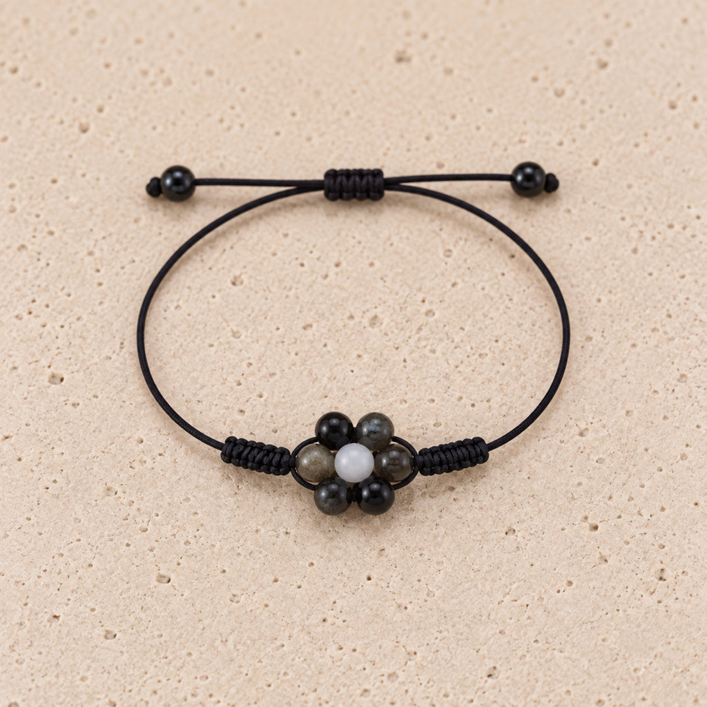 Margaux - Bracelet Sélénite & Obsidienne Dorée