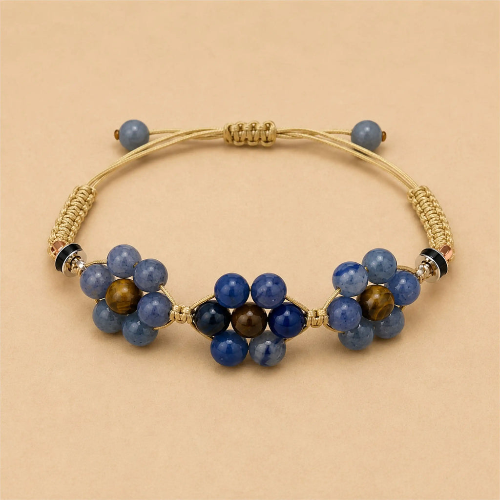 Marguerite - Bracelet fleur Aventurine Bleue & Œil du Tigre