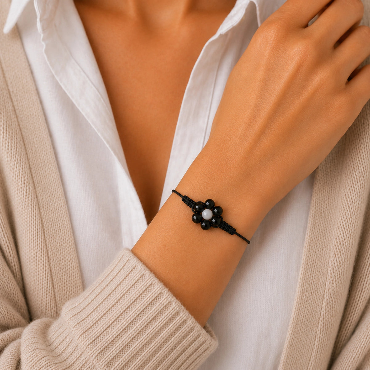 Margaux - Bracelet Obsidienne Noire & Sélénite