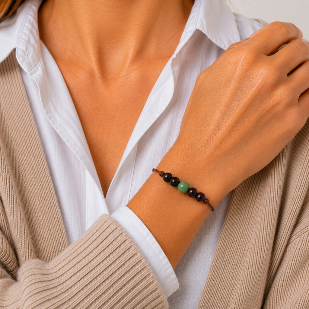 Pauline - Bracelet Aventurine Verte et Œil de Taureau