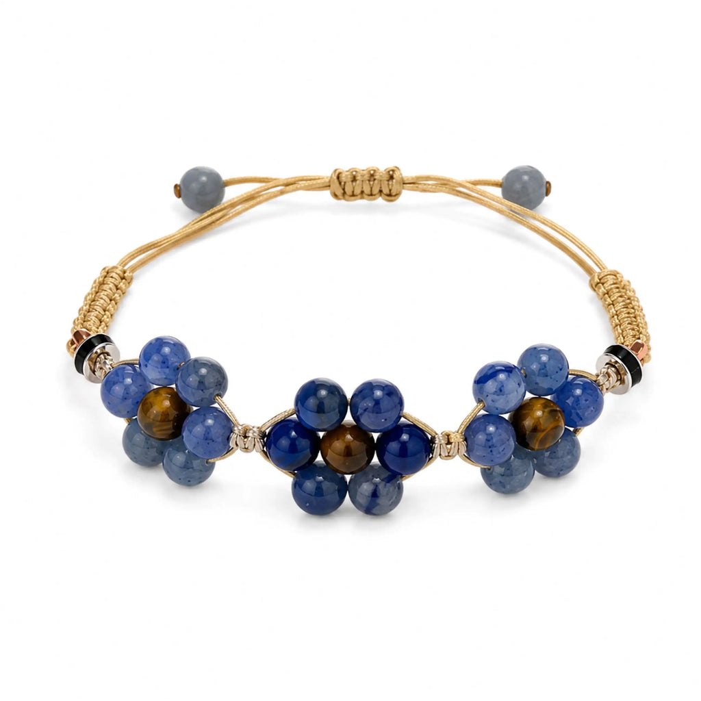 Marguerite - Bracelet fleur Aventurine Bleue & Œil du Tigre