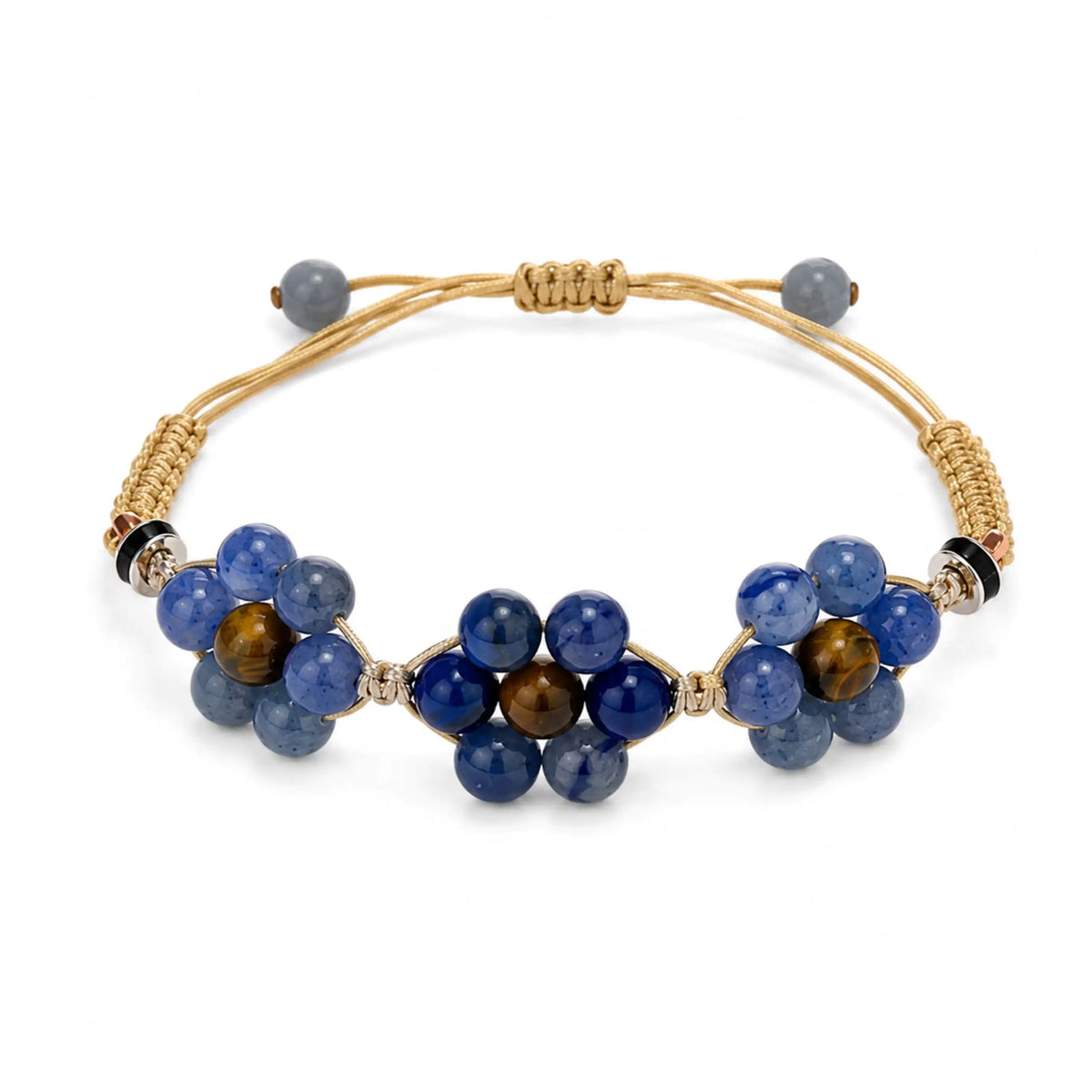 Marguerite - Bracelet fleur Aventurine Bleue & Œil du Tigre