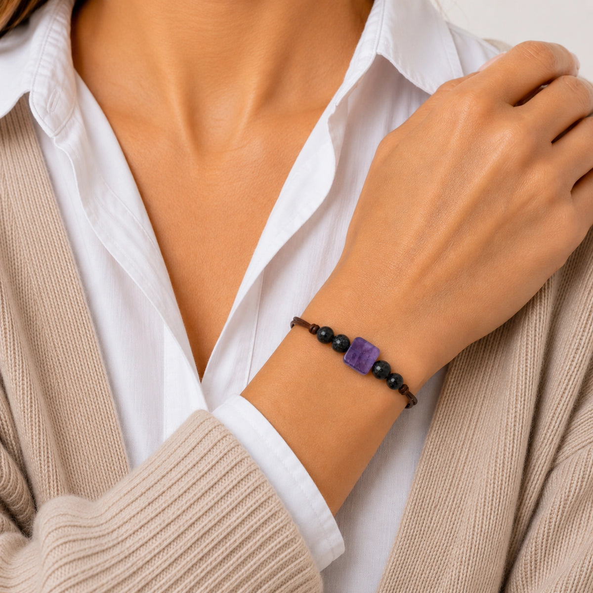 Nathalie - Bracelet Améthyste Carré
