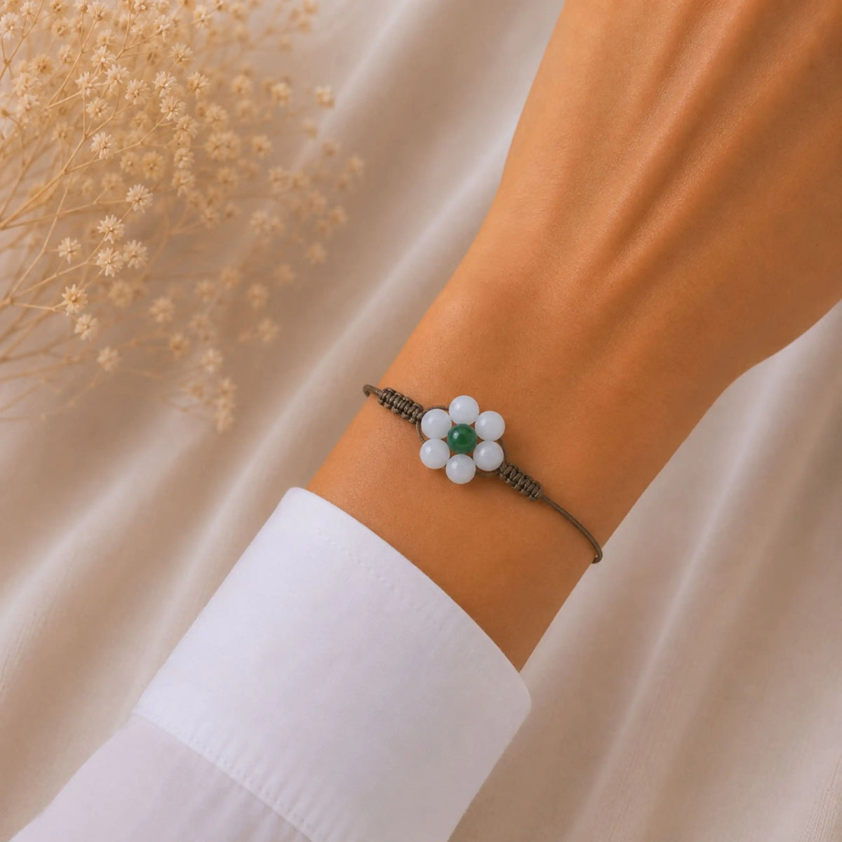 Margaux - Bracelet fleur Péristérite & Jade Néphrite