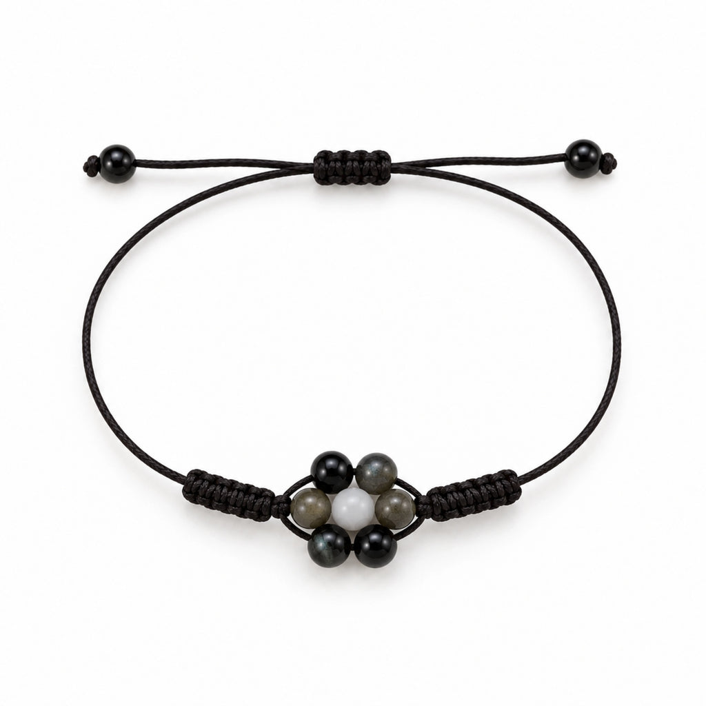 Margaux - Bracelet Sélénite & Obsidienne Dorée